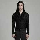 PUNK RAVE Men's Gothic Stand Collar Ruffled Flocking Shirt