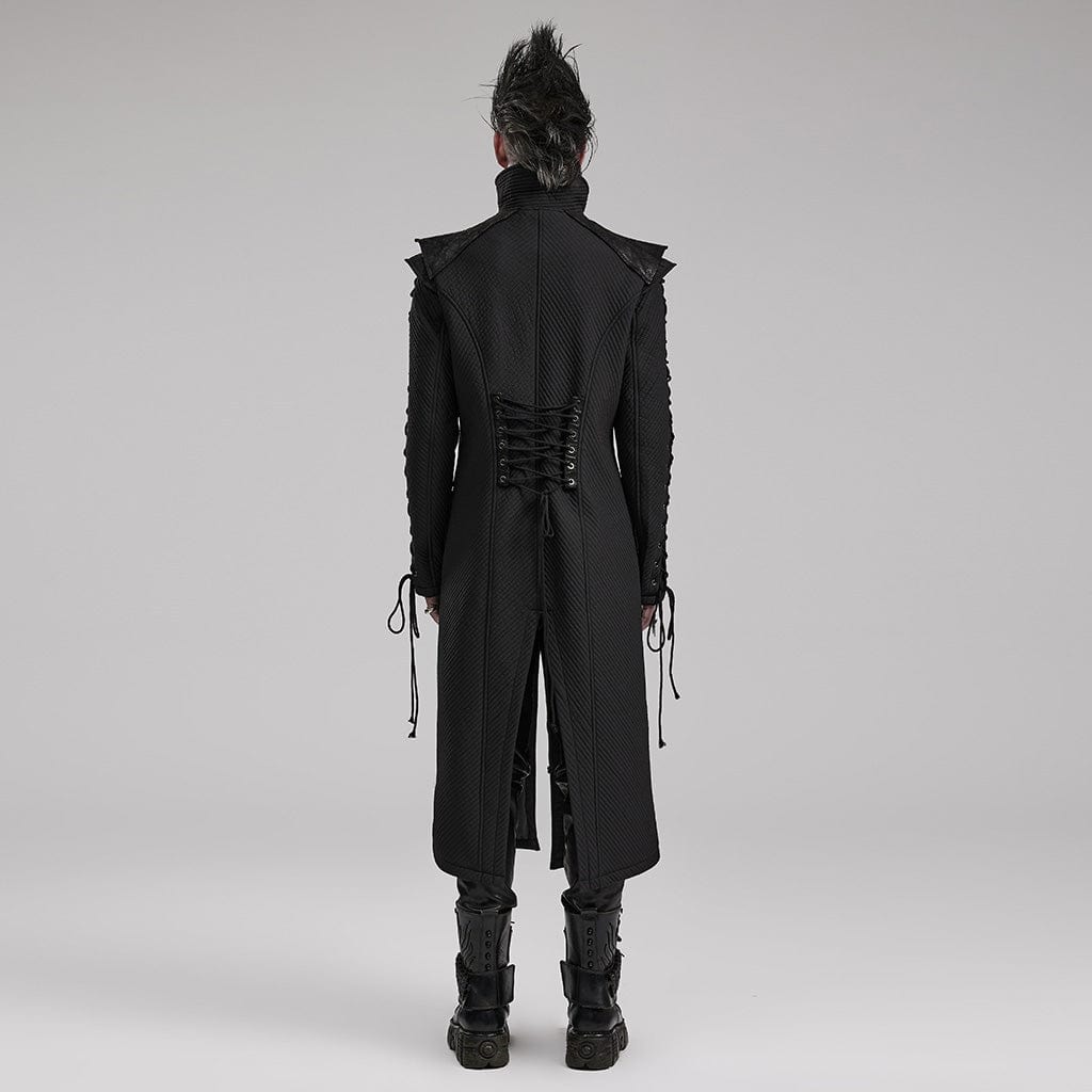 PUNK RAVE Men's Gothic Stand Collar Splice Strappy Coat
