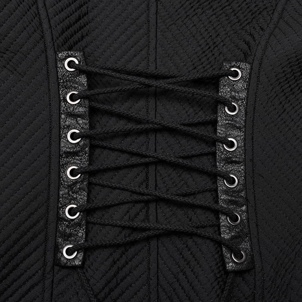 PUNK RAVE Men's Gothic Stand Collar Splice Strappy Coat