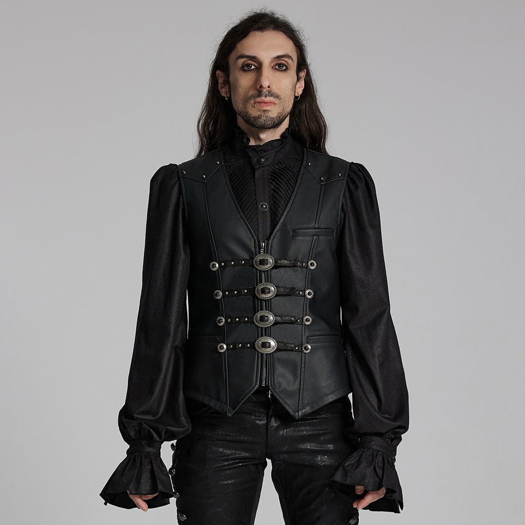 PUNK RAVE Men's Gothic Studs Buckle-up Waistcoat