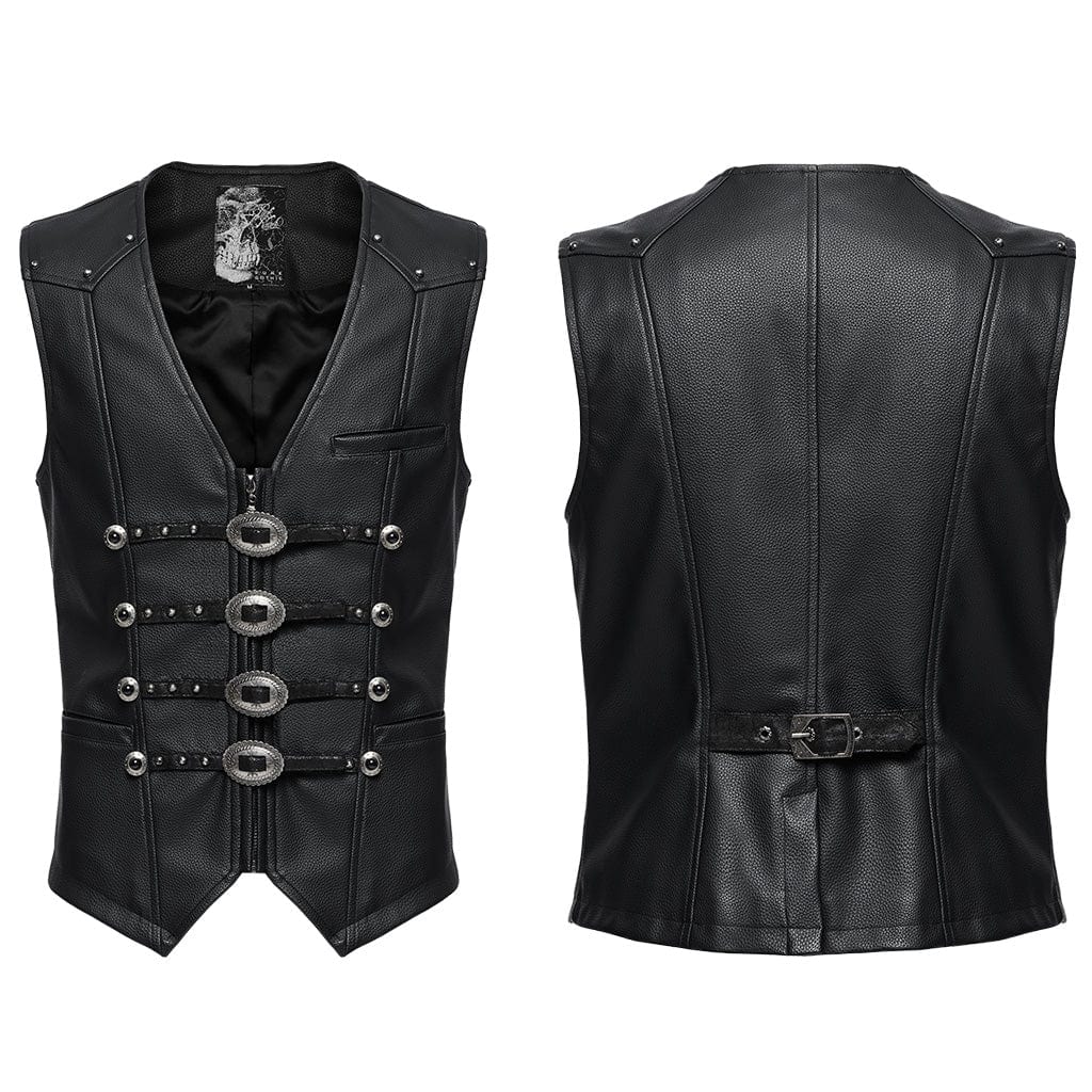 PUNK RAVE Men's Gothic Studs Buckle-up Waistcoat