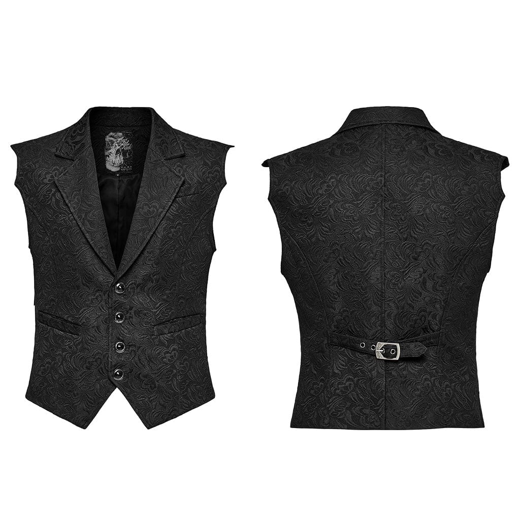 PUNK RAVE Men's Gothic Turn-down Collar Floral Bat Vest