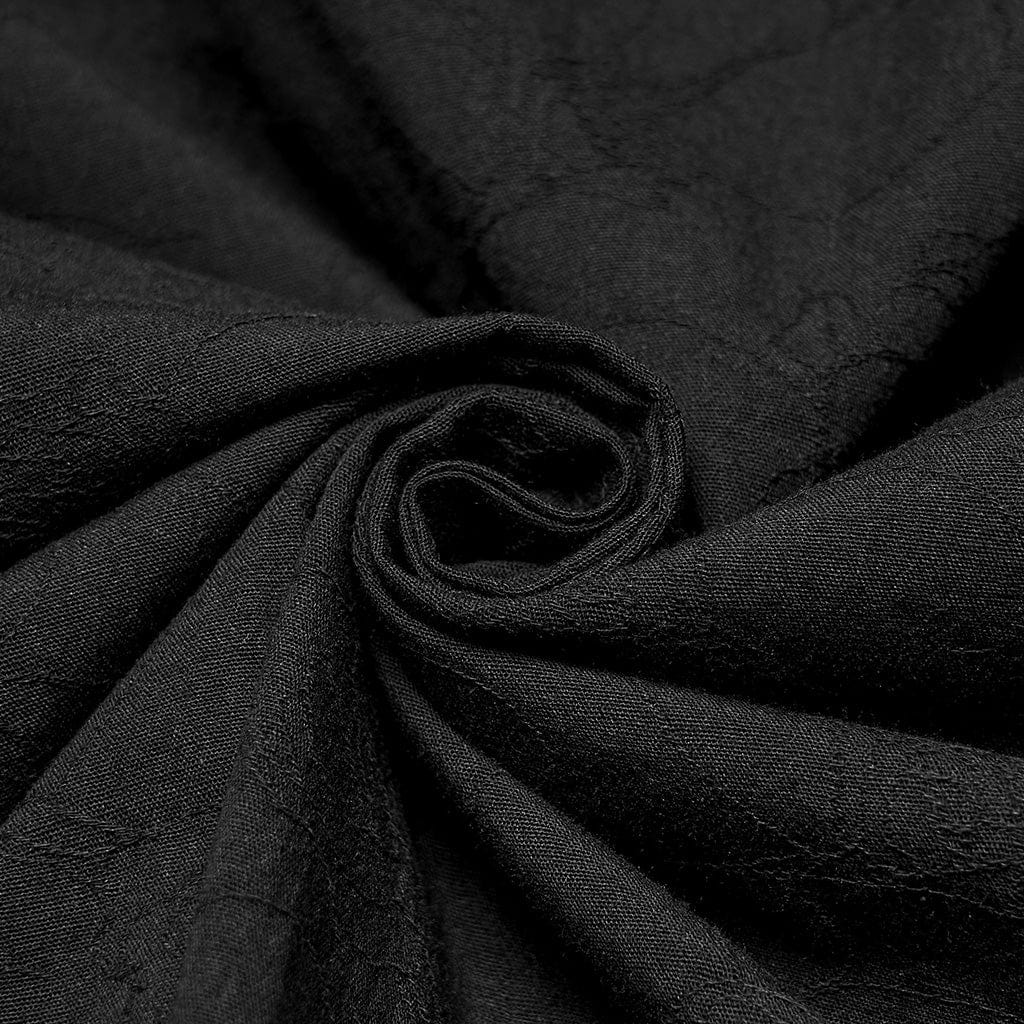 PUNK RAVE Men's Gothic Turn-down Collar Puff Sleeved Shirt with Detachable Necktie Black