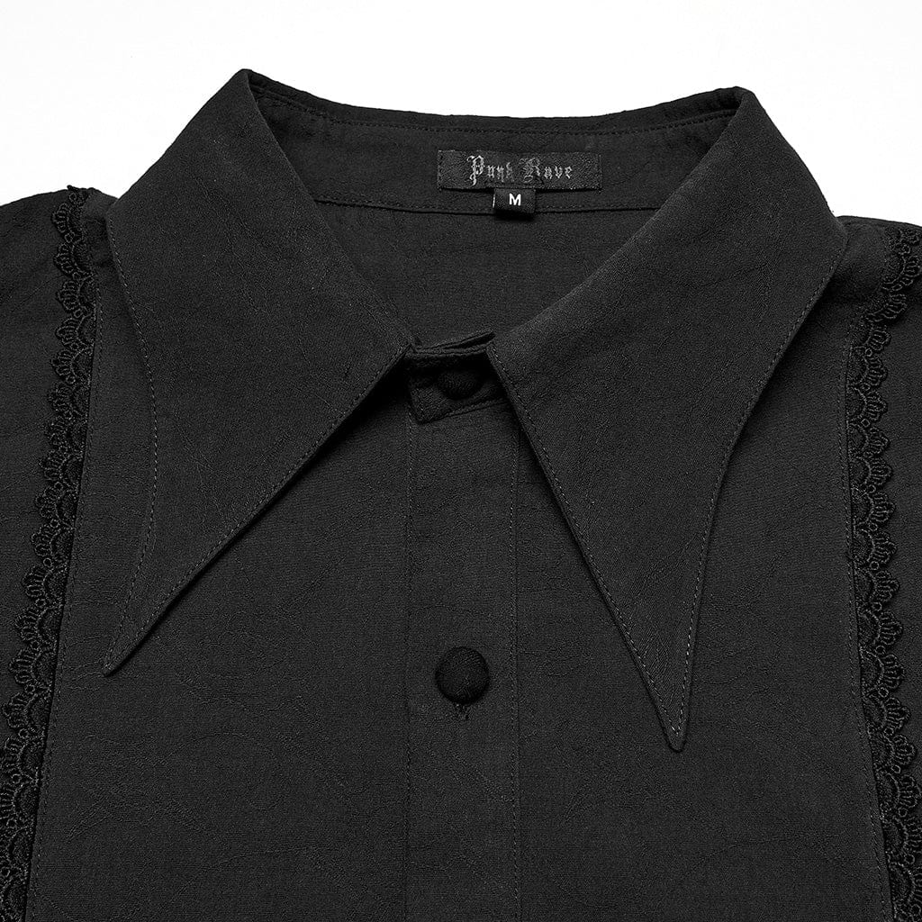 PUNK RAVE Men's Gothic Turn-down Collar Puff Sleeved Shirt with Detachable Necktie Black