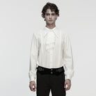 PUNK RAVE Men's Gothic Turn-down Collar Puff Sleeved Shirt with Detachable Necktie White