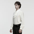 PUNK RAVE Men's Gothic Turn-down Collar Puff Sleeved Shirt with Detachable Necktie White