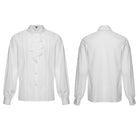 PUNK RAVE Men's Gothic Turn-down Collar Puff Sleeved Shirt with Detachable Necktie White
