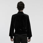PUNK RAVE Men's Gothic Turn-down Collar Puff Sleeved Velvet Shirt Black