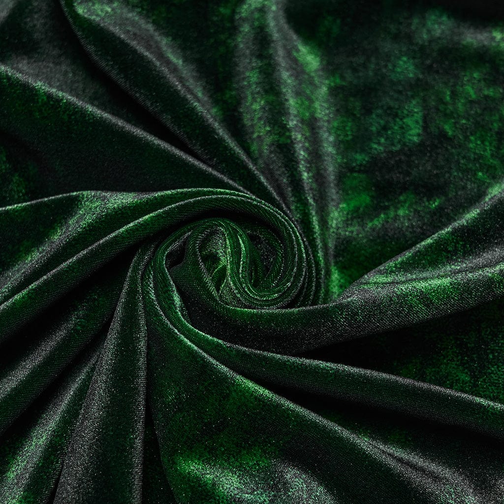 PUNK RAVE Men's Gothic Turn-down Collar Puff Sleeved Velvet Shirt Black-Green