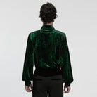 PUNK RAVE Men's Gothic Turn-down Collar Puff Sleeved Velvet Shirt Black-Green