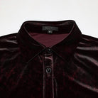 PUNK RAVE Men's Gothic Turn-down Collar Puff Sleeved Velvet Shirt Black-Red
