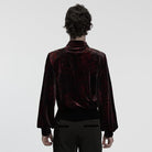 PUNK RAVE Men's Gothic Turn-down Collar Puff Sleeved Velvet Shirt Black-Red