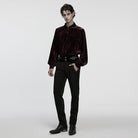 PUNK RAVE Men's Gothic Turn-down Collar Puff Sleeved Velvet Shirt Black-Red