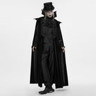 PUNK RAVE Men's Gothic Velvet Chain Stand Collar Long Cloak Black