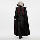 PUNK RAVE Men's Gothic Velvet Chain Stand Collar Long Cloak Black-Red