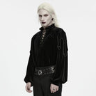 PUNK RAVE Men's Gothic Velvet Lace-up Stand Collar Lantern Sleeve Top