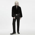 PUNK RAVE Men's Gothic Velvet Lace-up Stand Collar Lantern Sleeve Top