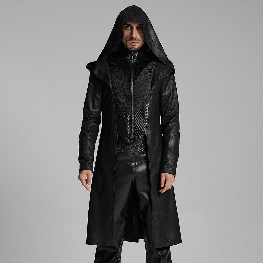 PUNK RAVE Men's Gothic Zip Pleated Jacket with Hood