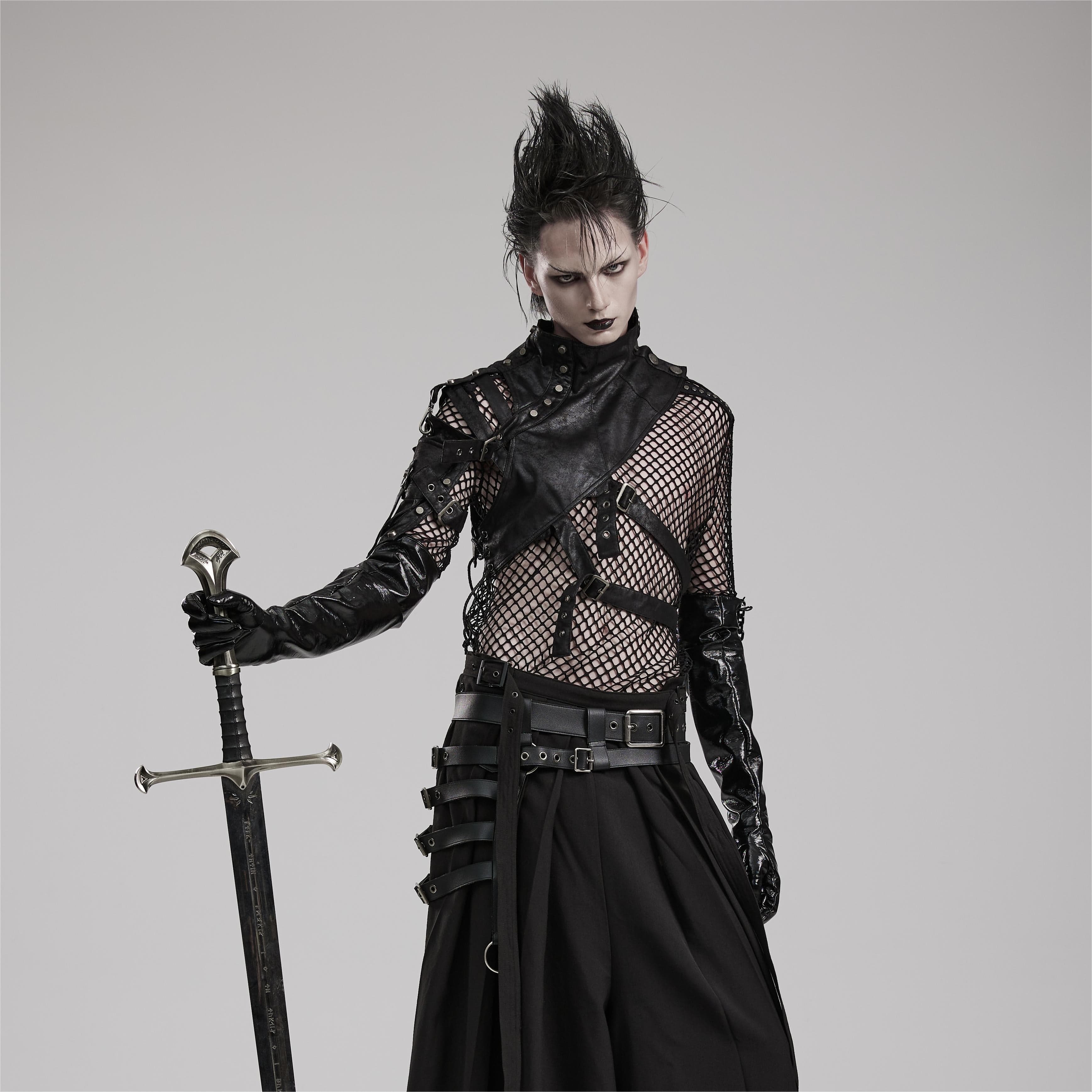 PUNK RAVE Men's Mechanical Steampunk Faux Leather Rivets Harness/Collar