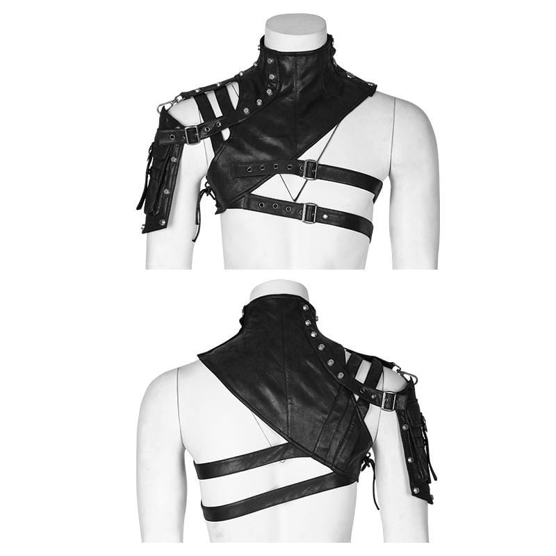 PUNK RAVE Men's Mechanical Steampunk Faux Leather Rivets Harness/Collar