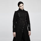 PUNK RAVE Men's Military Uniform Worsted Long Coat With Belt