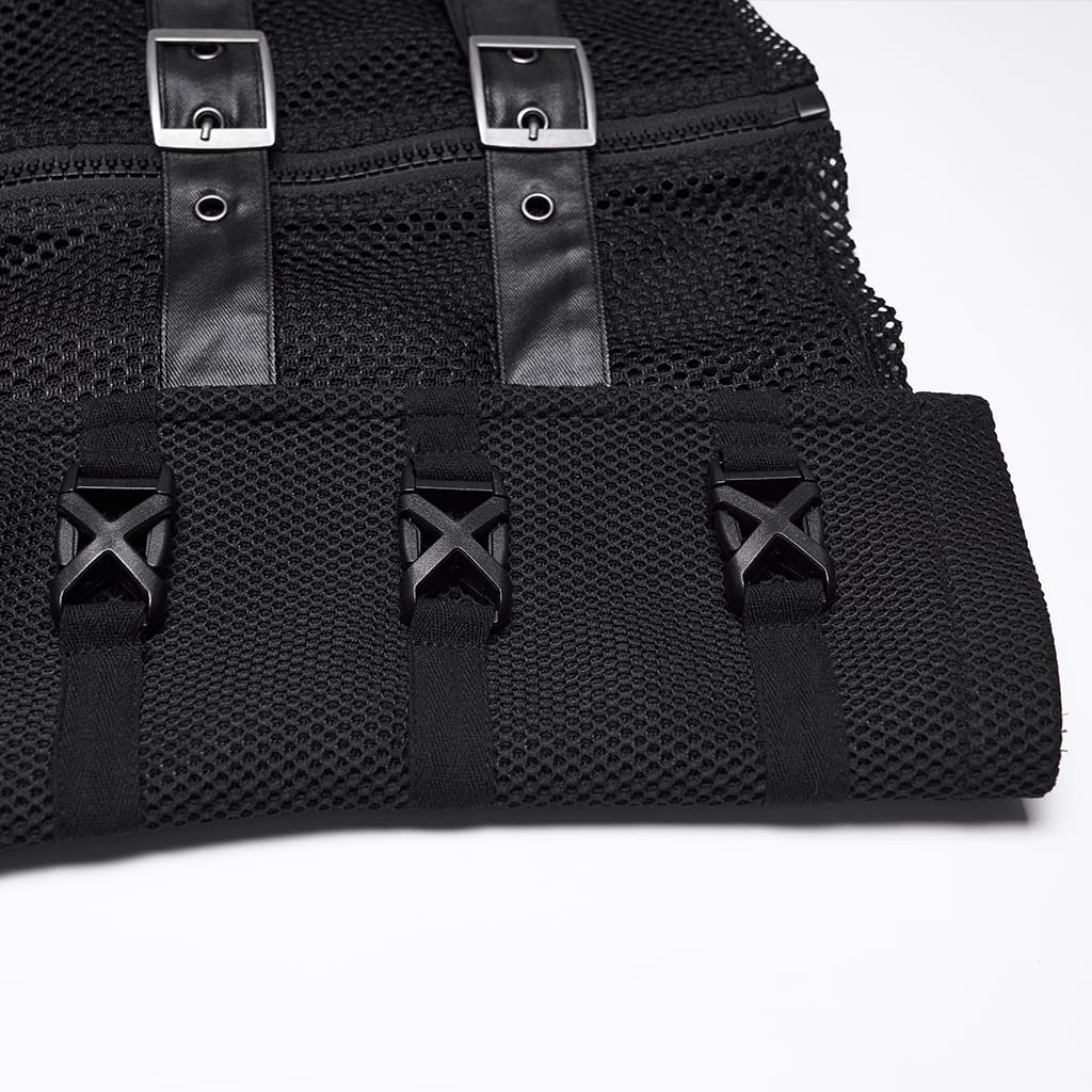 PUNK RAVE Gilet da uomo punk con spalline asimmetriche e inserti in rete