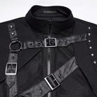 PUNK RAVE Men's Punk Asymmetric Buckle Straps Mesh Splice Vest