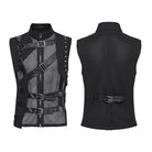 PUNK RAVE Men's Punk Asymmetric Buckle Straps Mesh Splice Vest