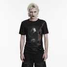 PUNK RAVE Men's Punk Asymmetric Buckle-up Straps Printed Shirt