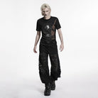 PUNK RAVE Men's Punk Asymmetric Buckle-up Straps Printed Shirt
