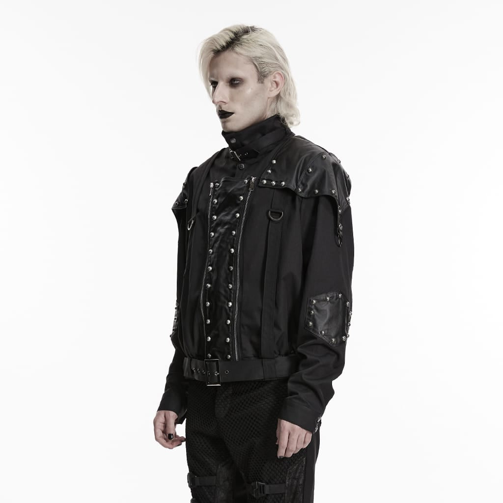 PUNK RAVE Giacca da uomo punk asimmetrica patchwork con rivetti