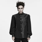 PUNK RAVE Men's Punk Asymmetric Pleated Stand Collar Bishop Sleeve Shirt