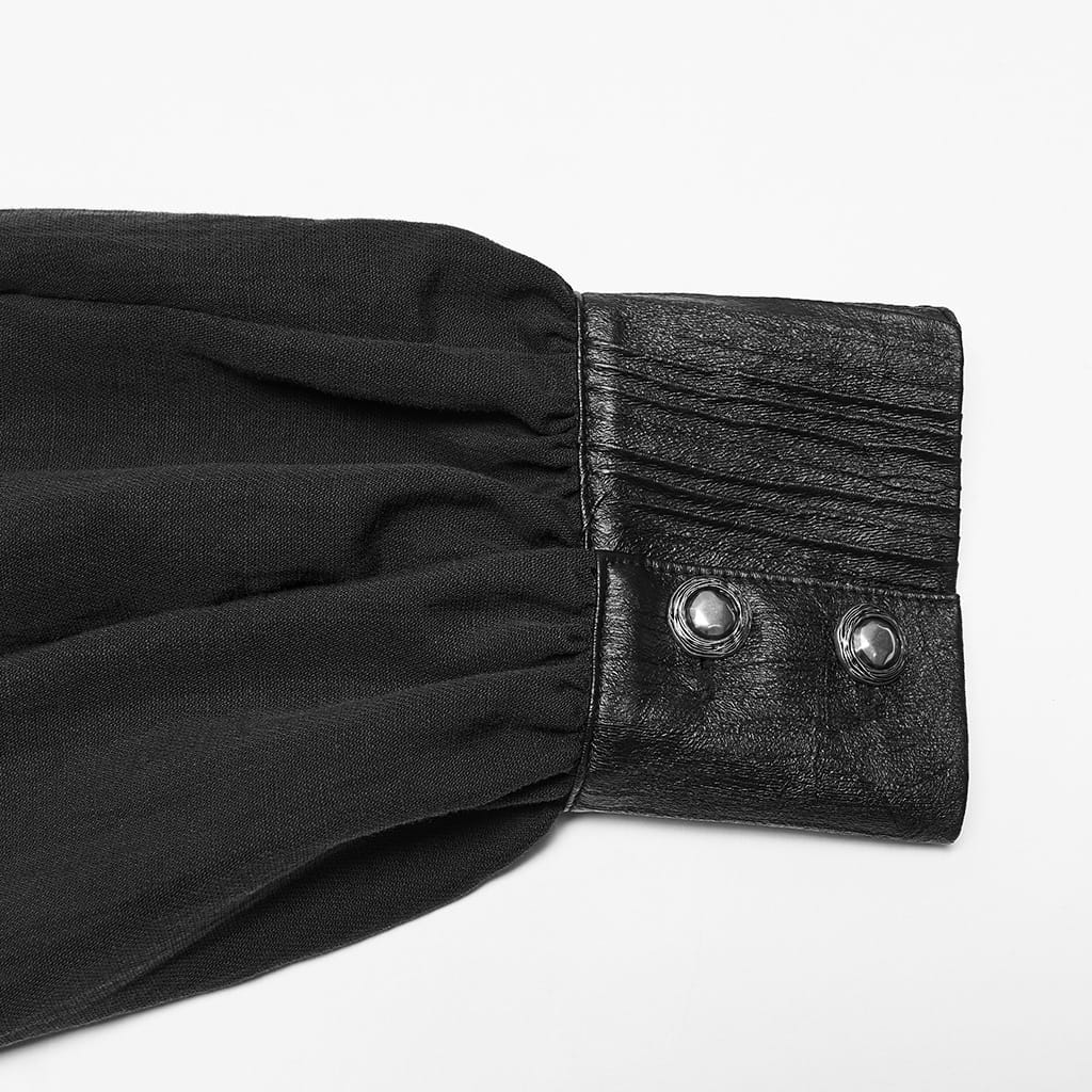 PUNK RAVE Men's Punk Asymmetric Pleated Stand Collar Bishop Sleeve Shirt