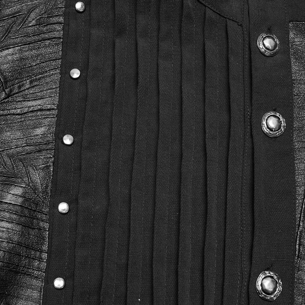 PUNK RAVE Men's Punk Asymmetric Pleated Stand Collar Bishop Sleeve Shirt