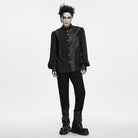 PUNK RAVE Men's Punk Asymmetric Pleated Stand Collar Bishop Sleeve Shirt