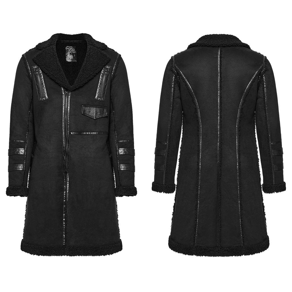 PUNK RAVE Men's Punk Asymmetric Plush Zip Jacket