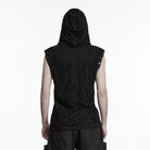 PUNK RAVE Men's Punk Asymmetric Printed Hooded Tank Top Black