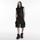 PUNK RAVE Men's Punk Asymmetric Printed Hooded Tank Top Black