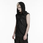 PUNK RAVE Men's Punk Asymmetric Printed Hooded Tank Top Black