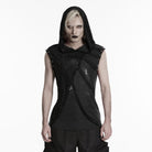 PUNK RAVE Men's Punk Asymmetric Printed Hooded Tank Top Black