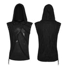 PUNK RAVE Men's Punk Asymmetric Printed Hooded Tank Top Black