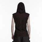 PUNK RAVE Men's Punk Asymmetric Printed Hooded Tank Top Black-Red