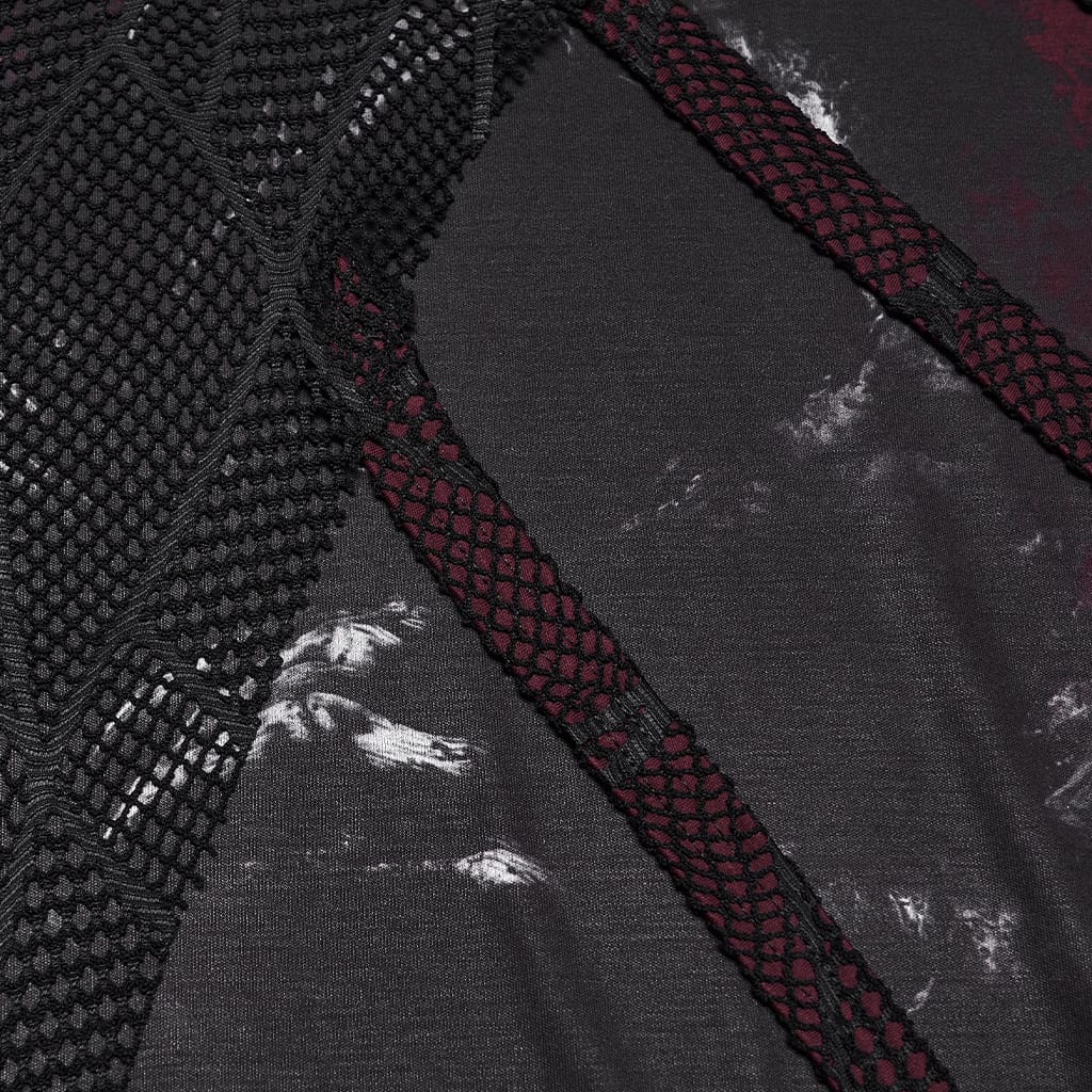 PUNK RAVE Men's Punk Asymmetric Printed Hooded Tank Top Black-Red