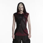 PUNK RAVE Men's Punk Asymmetric Printed Hooded Tank Top Black-Red