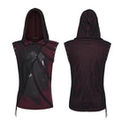 PUNK RAVE Men's Punk Asymmetric Printed Hooded Tank Top Black-Red