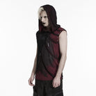 PUNK RAVE Men's Punk Asymmetric Printed Hooded Tank Top Black-Red