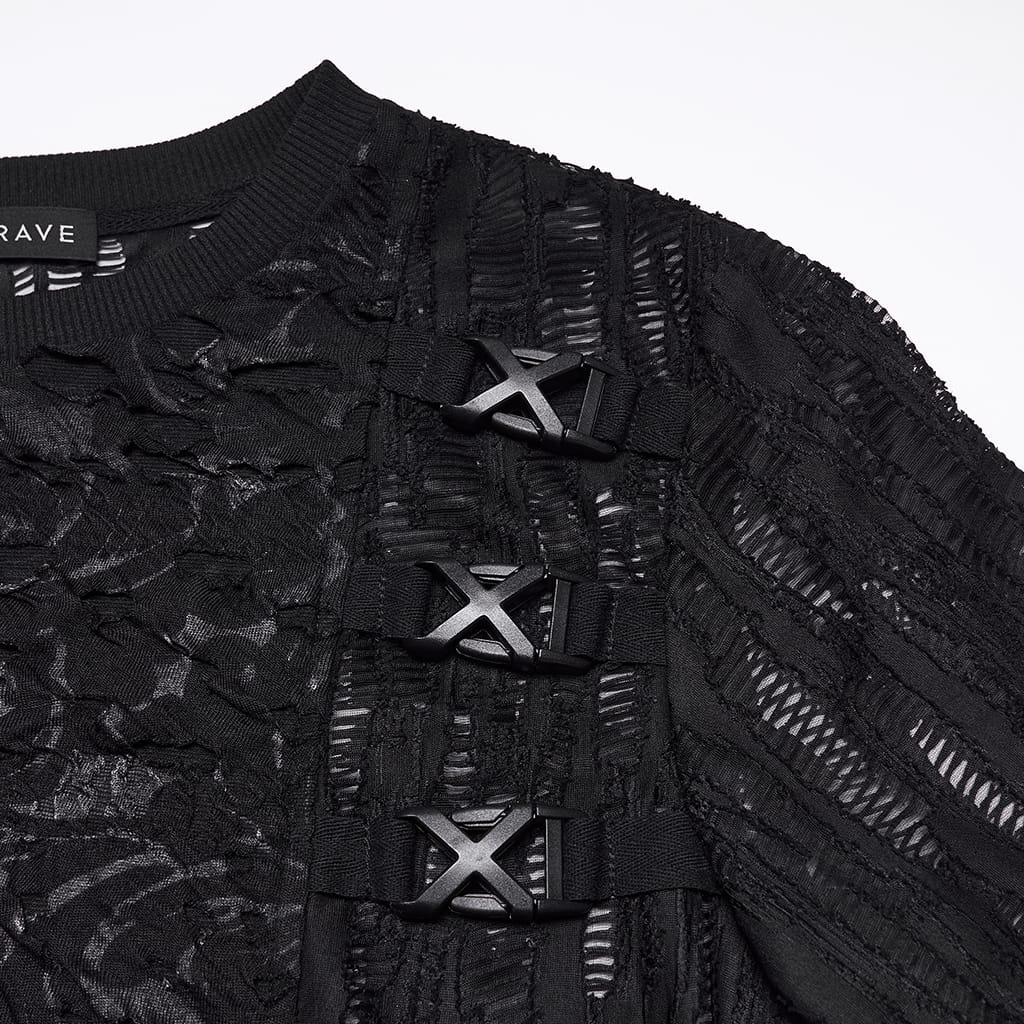 PUNK RAVE Men's Punk Asymmetric Sheer Top