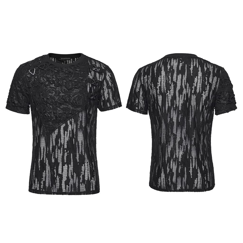 PUNK RAVE Men's Punk Asymmetric Sheer Top