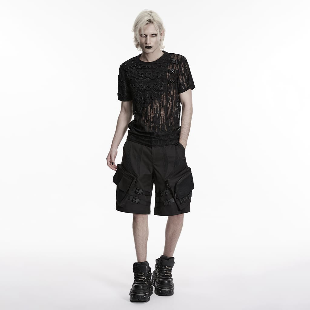 PUNK RAVE Men's Punk Asymmetric Sheer Top