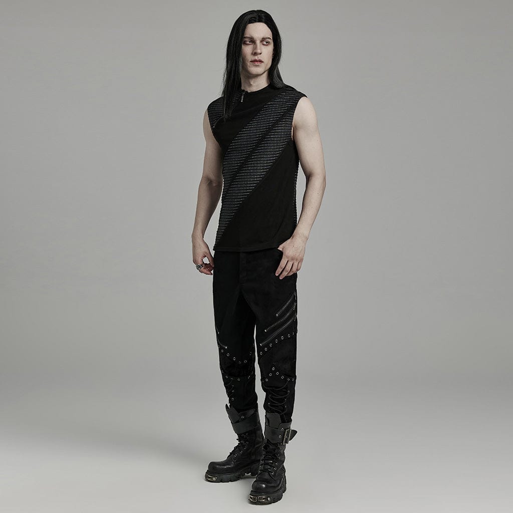 PUNK RAVE Men's Punk Asymmetric Zipper Tank Top